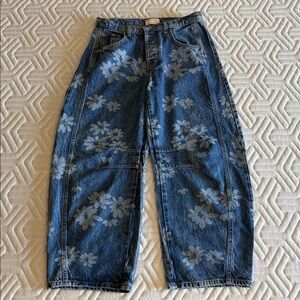 Free People Floral Barrel-Leg Jeans